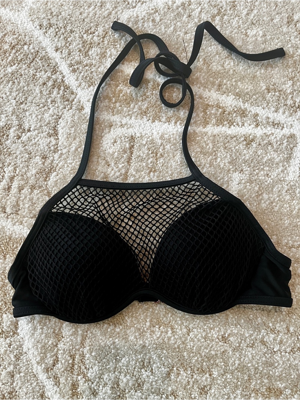 Xhilaration Black Mesh Overlay Bikini Halter Top Size XS